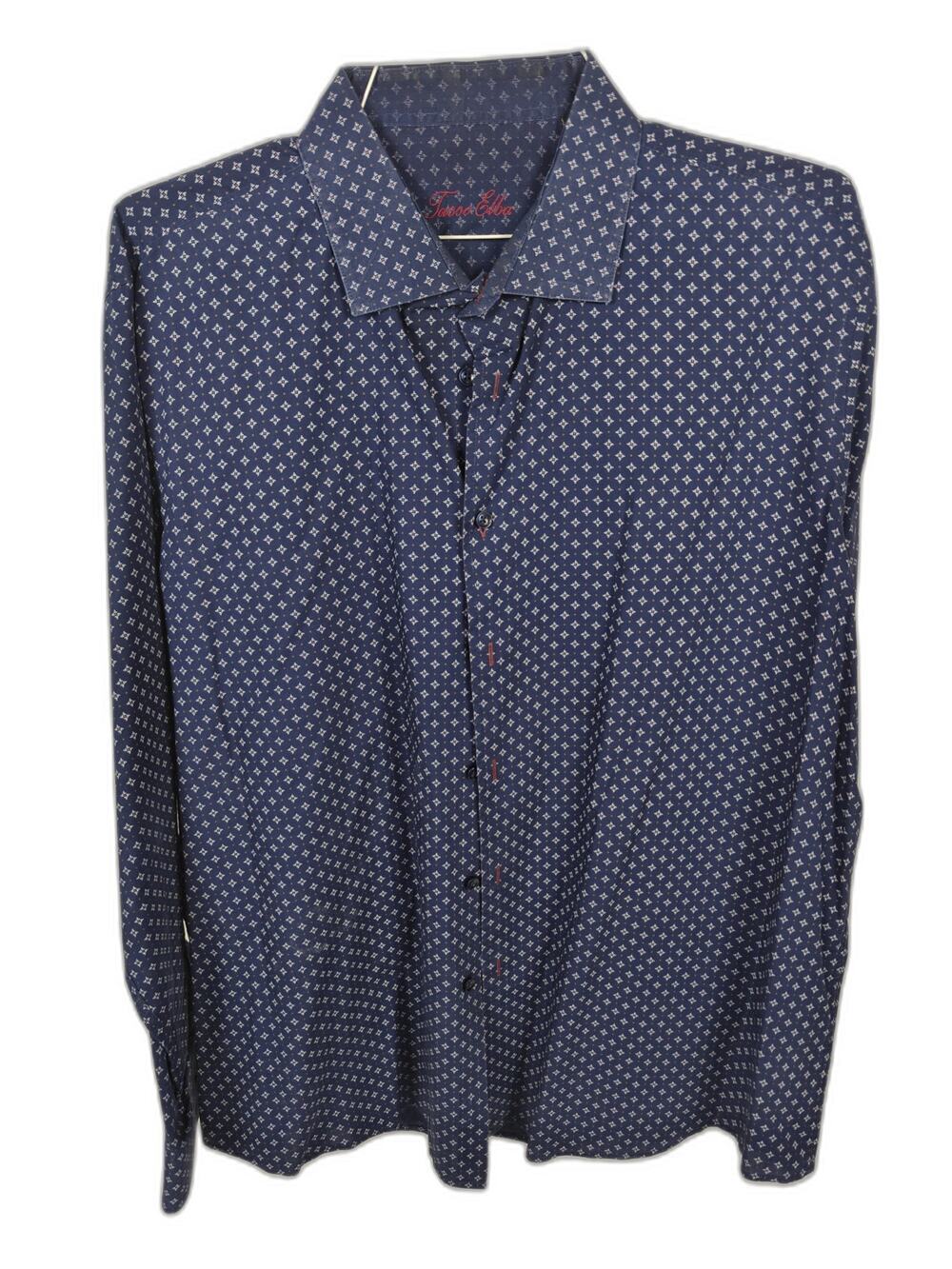 Tasso Elba Men's XXL Blue Geometric Button Up Shirt Long Sleeve 100% Cotton